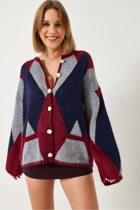 Knappt geometrisk mönstrad cardigan - Image 5