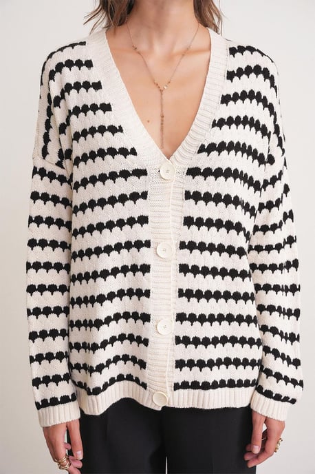 Randig Knappad Oversize Ribbad Stickad Cardigan - Image 5