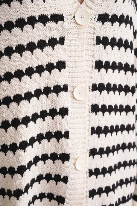 Randig Knappad Oversize Ribbad Stickad Cardigan - Image 6