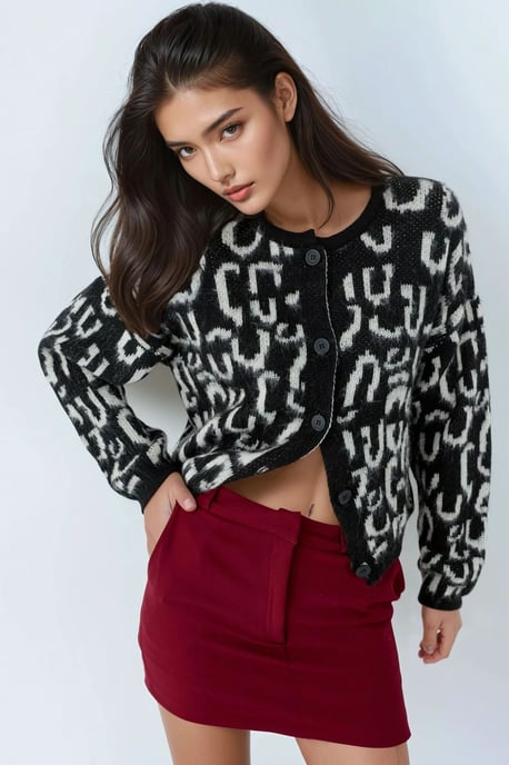 Jacquard långärmad knapplöst cardigan - Image 1