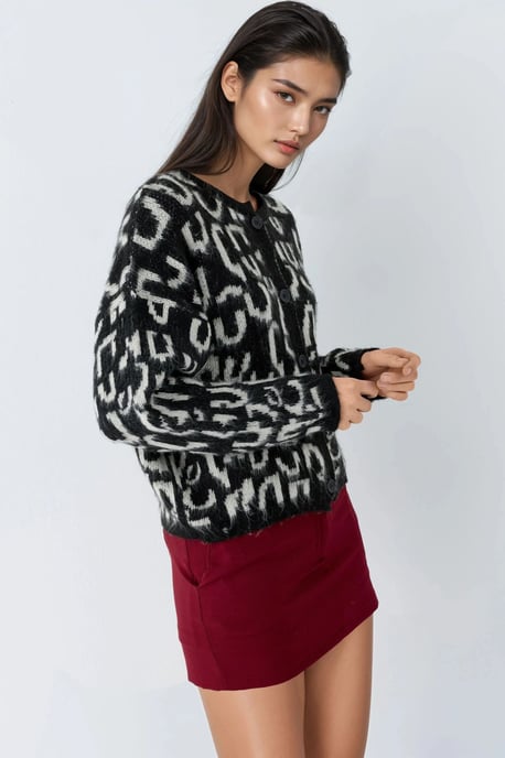 Jacquard långärmad knapplöst cardigan - Image 2