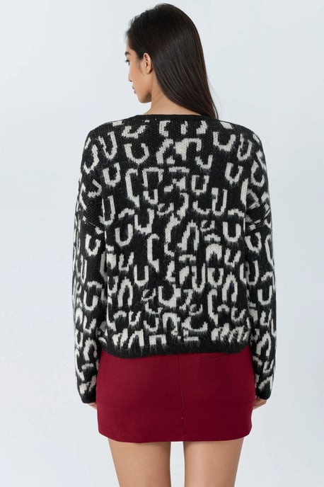 Jacquard långärmad knapplöst cardigan - Image 3
