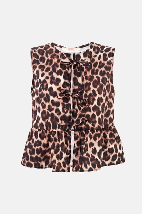 Regular Fit Leopardmönstrad Blus med Slå-Detalj - Image 2