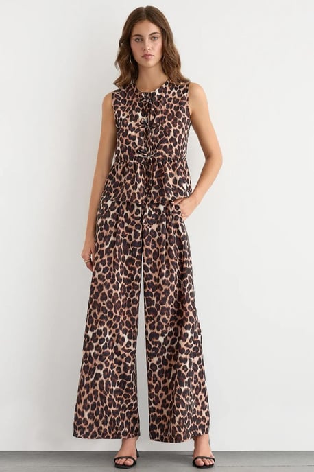 Regular Fit Leopardmönstrad Blus med Slå-Detalj - Image 3