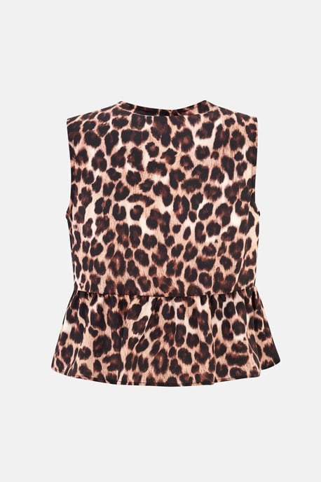 Regular Fit Leopardmönstrad Blus med Slå-Detalj - Image 4