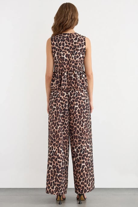 Regular Fit Leopardmönstrad Blus med Slå-Detalj - Image 5