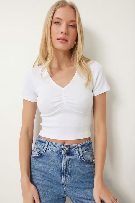 V-ringad ribbad crop-top - Image 2
