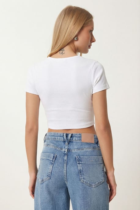 V-ringad ribbad crop-top - Image 4
