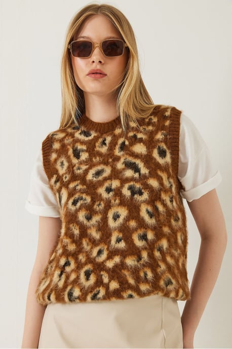 Leopard Print Ribbed Knitwear Sweater Vest - Image 4
