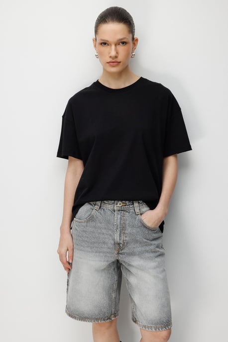 Överdimensionerad Ribbad Crew Neck Tvådelad T-shirt Set - Image 3