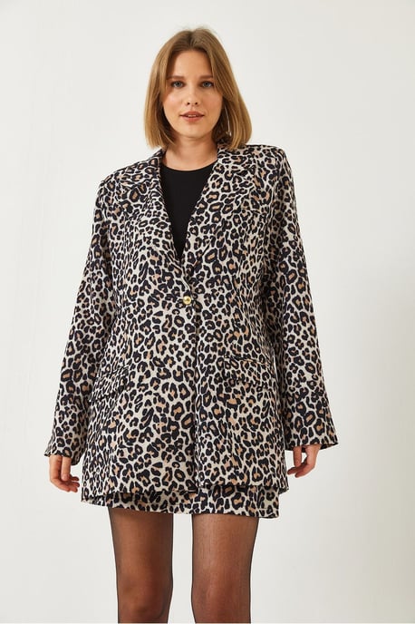 Leopardmönstrad jacka och vida byxor set - Image 2