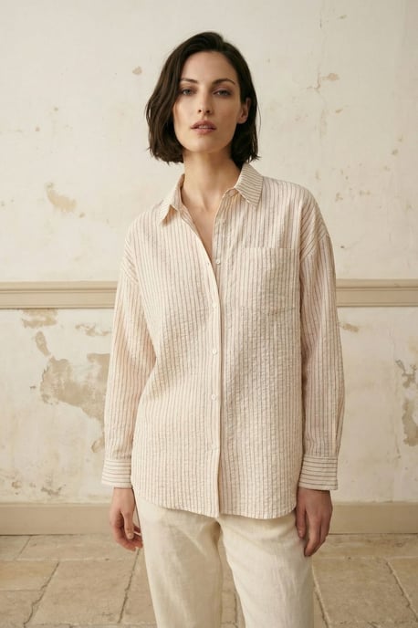 Striped Linen Blend Button-Up Shirt - Image 2
