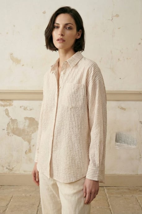 Striped Linen Blend Button-Up Shirt - Image 3