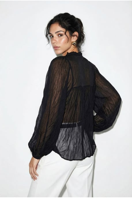Knappad Crepe Blus med Slipsdetalj - Image 6