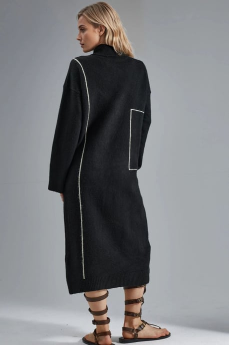 Polo Kraag Geribd Midi Brei Jurk - Image 3