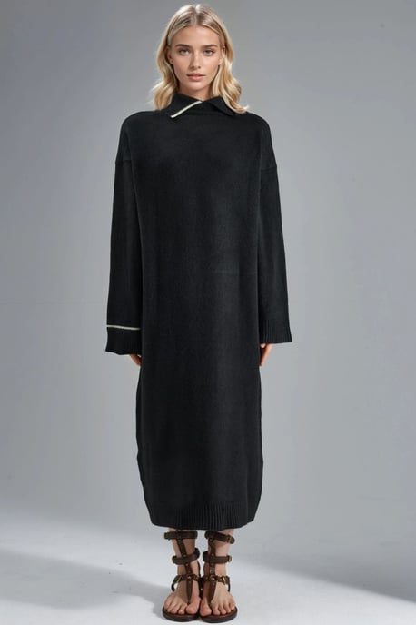 Polo Kraag Geribd Midi Brei Jurk - Image 6