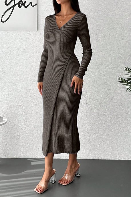 Ribbad Båtringad Bodycon Midiklänning - Image 1