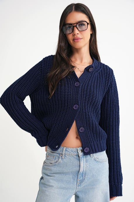 Textured Ribbed Knit Cardigan with Buttons - Image 1