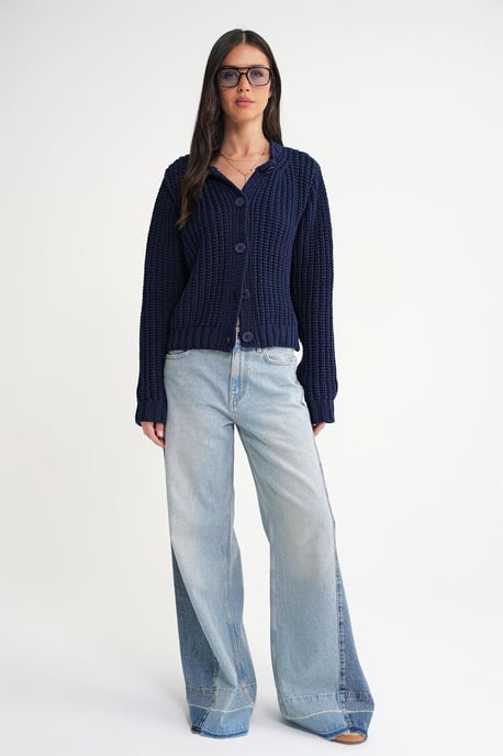 Textured Ribbed Knit Cardigan with Buttons - Image 2
