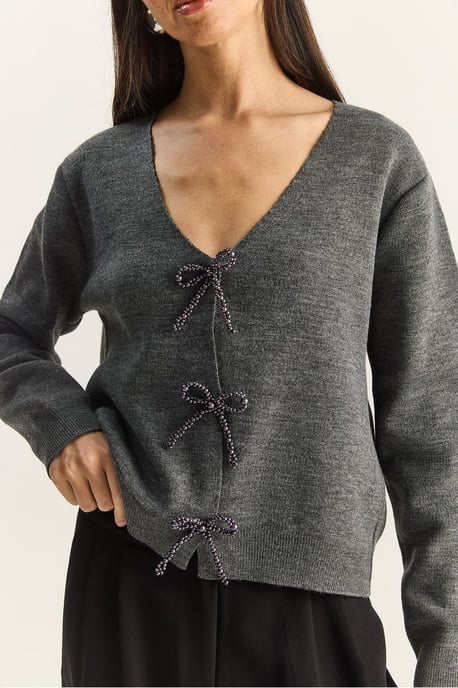 Geknoopte Gedetailleerde V-Hals Cardigan - Image 6