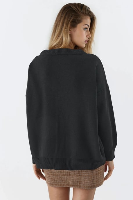 Oversized Geribbelde V-hals Knopen Cardigan - Image 2