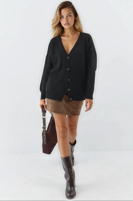 Oversized Geribbelde V-hals Knopen Cardigan - Image 5