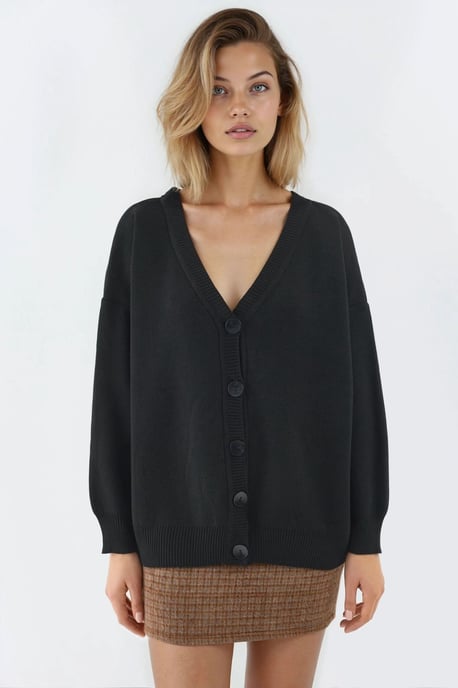 Oversized Geribbelde V-hals Knopen Cardigan - Image 6