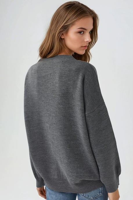 Oversized Geribbelde V-hals Knopen Cardigan - Image 2