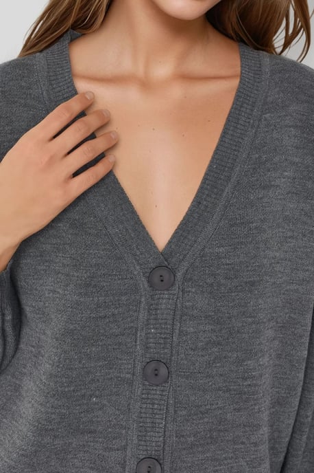 Oversized Geribbelde V-hals Knopen Cardigan - Image 4