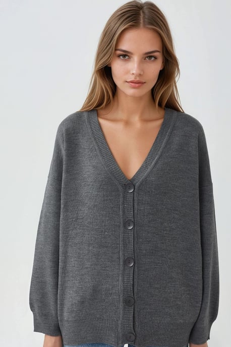 Oversized Geribbelde V-hals Knopen Cardigan - Image 6