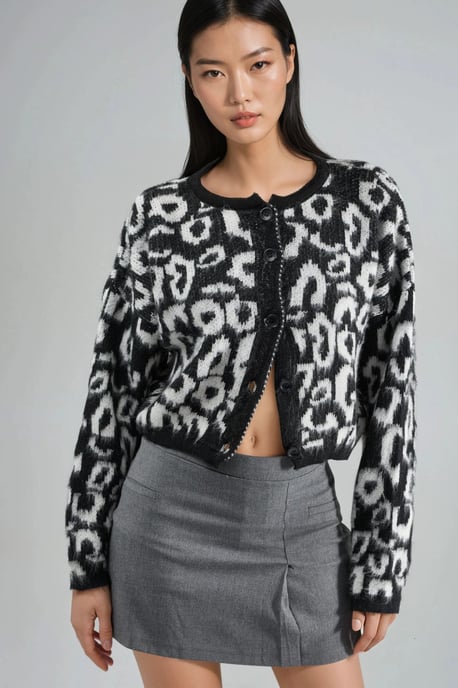 Luipaardprint Knopen Cardigan - Image 1