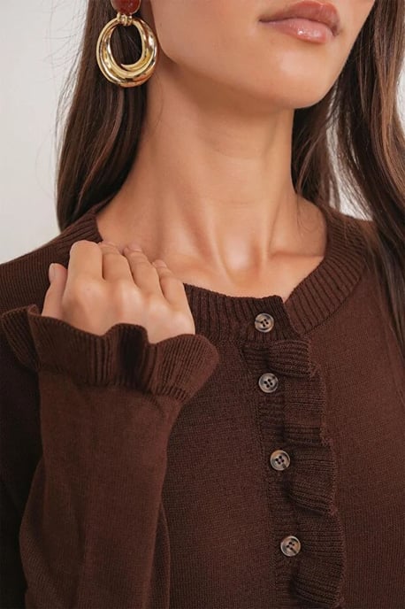 Volangribbad stickad cardigan - Image 2