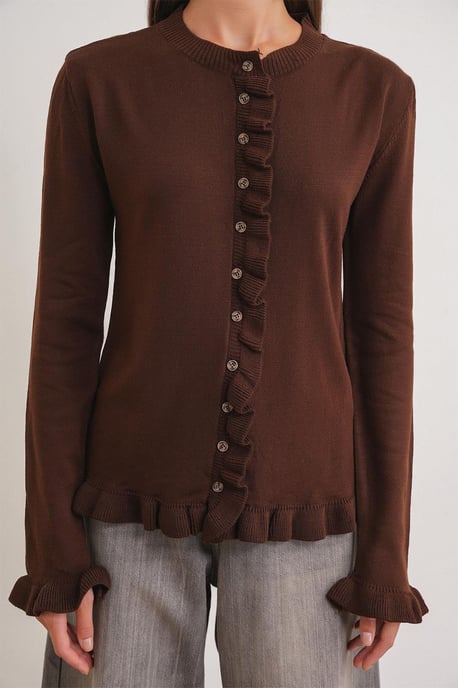 Volangribbad stickad cardigan - Image 3