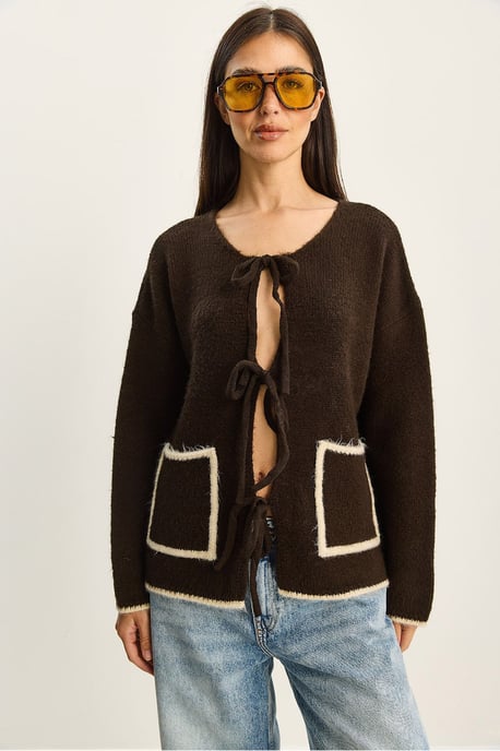 Oversized Knit Cardigan with Tie Closure - Image 2