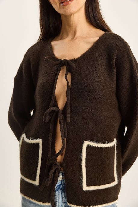 Oversized Knit Cardigan with Tie Closure - Image 5
