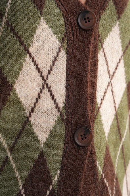 Oversize Argyle V-Neck Buttoned Cardigan - Image 5
