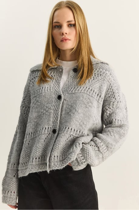 Textured Polo Collar Button Cardigan - Image 1
