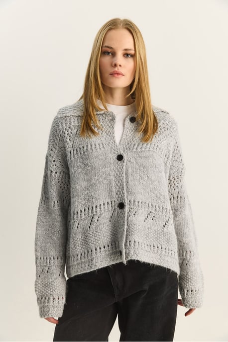 Textured Polo Collar Button Cardigan - Image 3