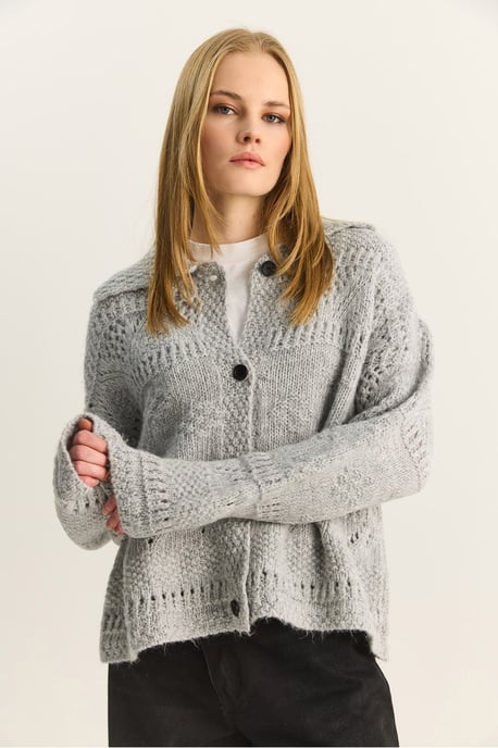 Textured Polo Collar Button Cardigan - Image 4