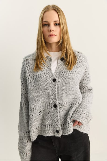 Textured Polo Collar Button Cardigan - Image 5