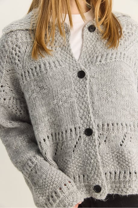 Textured Polo Collar Button Cardigan - Image 6
