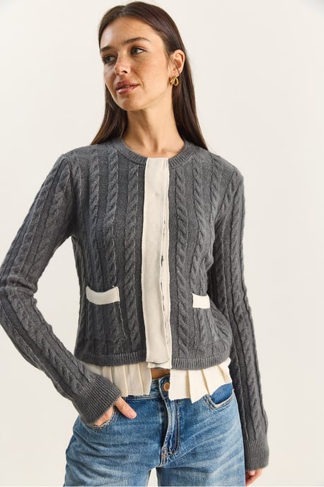 Hair Beard Patterned Knit Cardigan - Image 3
