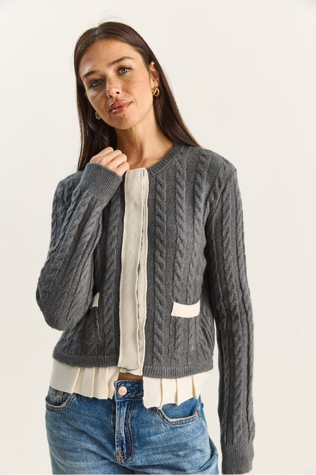 Hair Beard Patterned Knit Cardigan - Image 5