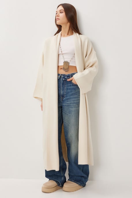 Överdimensionerad öppen krage lång stickad cardigan - Image 2