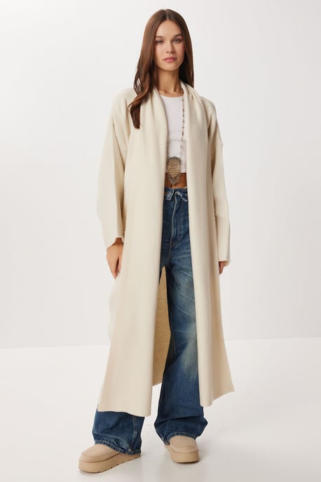 Överdimensionerad öppen krage lång stickad cardigan - Image 3