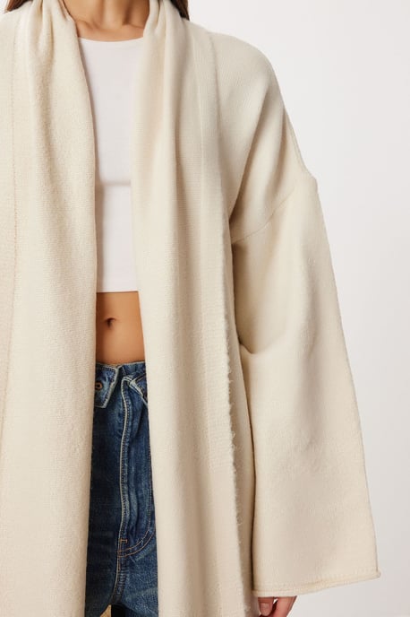 Överdimensionerad öppen krage lång stickad cardigan - Image 4