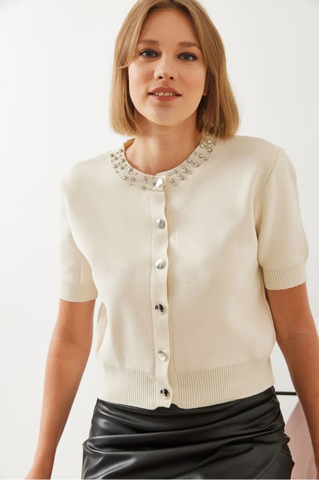Crop Cardigan met Accessoire Detail - Image 6