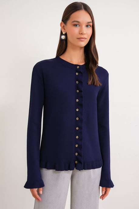 Volangribbad stickad cardigan - Image 1