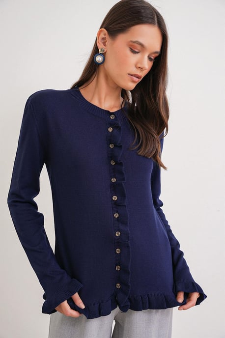 Volangribbad stickad cardigan - Image 2