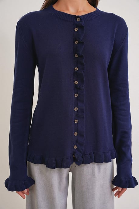 Volangribbad stickad cardigan - Image 4